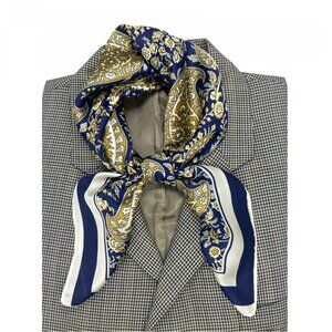⭐Elegant Bandana Square Scarf Silky Satin Blue Brown Floral Paisley Versatile